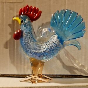 Colorful Glass Rooster Figurine Ornament